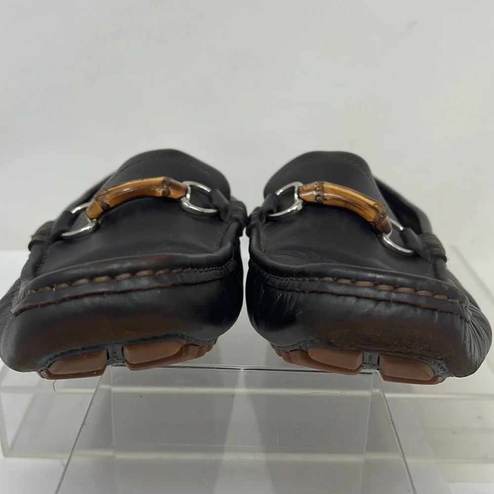 Gucci Men’s Sz 8 Brown Leather Bamboo Horsebit Slip on Loafers